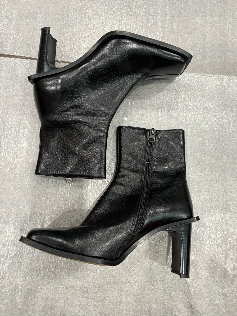 L’Interville Black All Leather Square-Toe Stiletto Ankle Boots Edge out - Picture 3 of 8